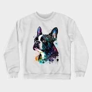 Rainbow Boston Terrier Watercolor Art Crewneck Sweatshirt